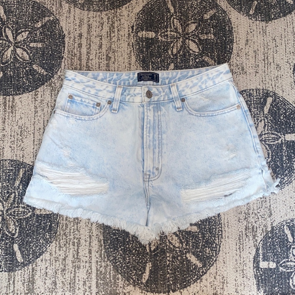 Abercrombie & Fitch Light Blue Denim Frayed Hem Shorts